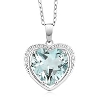 Gem Stone King 925 Sterling Silver Simulated Aquamarine Pendant Necklace For Women (3.00 Cttw, Heart Shape 10MM, With 18 Inch Silver Chain), Metal Gemstone, simulated aquamarine created-aquamarine