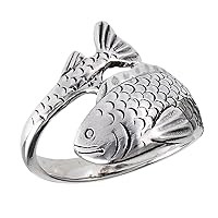 Oxidized Detailed Fish Wrap Animal Ring New .925 Sterling Silver Band Sizes 6-10