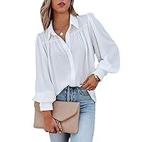 Astylish Womens Long Sleeve Button Down Shirt Casual Solid Color V Neck Blouse Tops