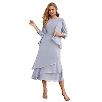 Mother of The Bride Dresses with Jacket 2 Piece Wedding Guest Dress Ruffles Scoop Mother of The Bride Dress Chiffon