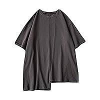 Men's Heavyweight Cotton Short Sleeve Oversized Hipster Loose Gym Shirts Irregular Hem Tee Top