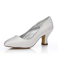 JIAJIA K1721 Women's Bridal Shoes Closed Toe Chunky Mid Heel Dyeable Satin Pumps Wedding Shoes