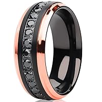 Rose Gold Tungsten Wedding Ring,Black Tungsten Wedding Band,8mm Wedding Ring,Tungsten Carbide Ring,Anniversary Ring