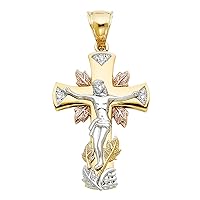 Solid 14k Yellow White Rose Gold Jesus Cross Pendant Crucifix Charm Christ CZ Religious Fancy 31 x 45 mm