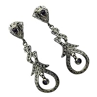 Chandeliers Drop Earrings Natural Amethyst For Women Sterling Silver Round Shape Floral Wedding Jewelry