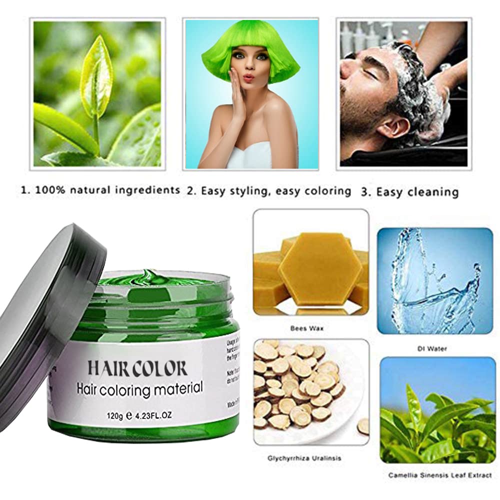 Temporary Hair Color Acosexy Green Red Pink Purple Hair Dye Wax,Instant Hairstyle Hair Spray,Natural Temporary Hair Coloring Wax Material Disposable Hair Styling Clays Ash for Cosplay,Party,Masquerade,Halloween.etc (4 Color-Green Red Purple Pink)