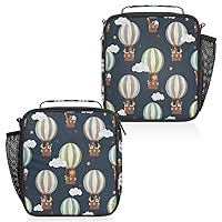 Retro Cartoon Animal Hot Air Balloon Insulated Lunch Box, Reusable Cooler Tote Lunch Bags for Men Women, Portable Leakproof Square Meal Bag for Work Travel Picnic Hiking Daytrip