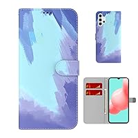 Personalized Creative Watercolor Painting Flip PU + TPU Phone case with Card Slot for Samsung Galaxy A21S A41 A51 A71 4G 5G Shockproof Bracket Function Bumper Cover(Blue,A21S)