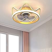 LED 40W Crown Gold Ceiling Light Modern Round Low Profile Flush Mount Ceiling Fan with Lights for Kids Room Bedroom Dimmable 3-Speed ​​Ceiling Fans