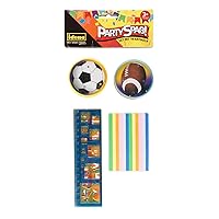 40440 Party Fun Set with 14 Items, 4 Painting Stencils with Ruler Function Approx. 4.5 x 15.5 cm, 6 Notebooks Approx. 6 x 9 cm, 4 Skill Games with Ball Motifs, Diameter Approx. 6 cm