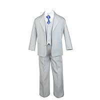 6pc Boy Gray Vest Formal Tuxedo Suits with Satin Royal Blue Necktie Baby to Teen