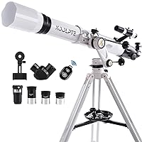 Telescope 90mm Aperture 900mm - Vertisteel AZ Mount Base, High Precision Adjustment, Magnification 45-450x, Wireless Remote, Phone Adapter - Ideal for Astronomy Enthusiasts and Beginners (White)