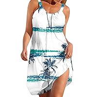 Women Summer Casual Swing T Shirt Dresses Beach Cover up Floral Print Tank Dress Vacation Outfits Hawaiian Sundress