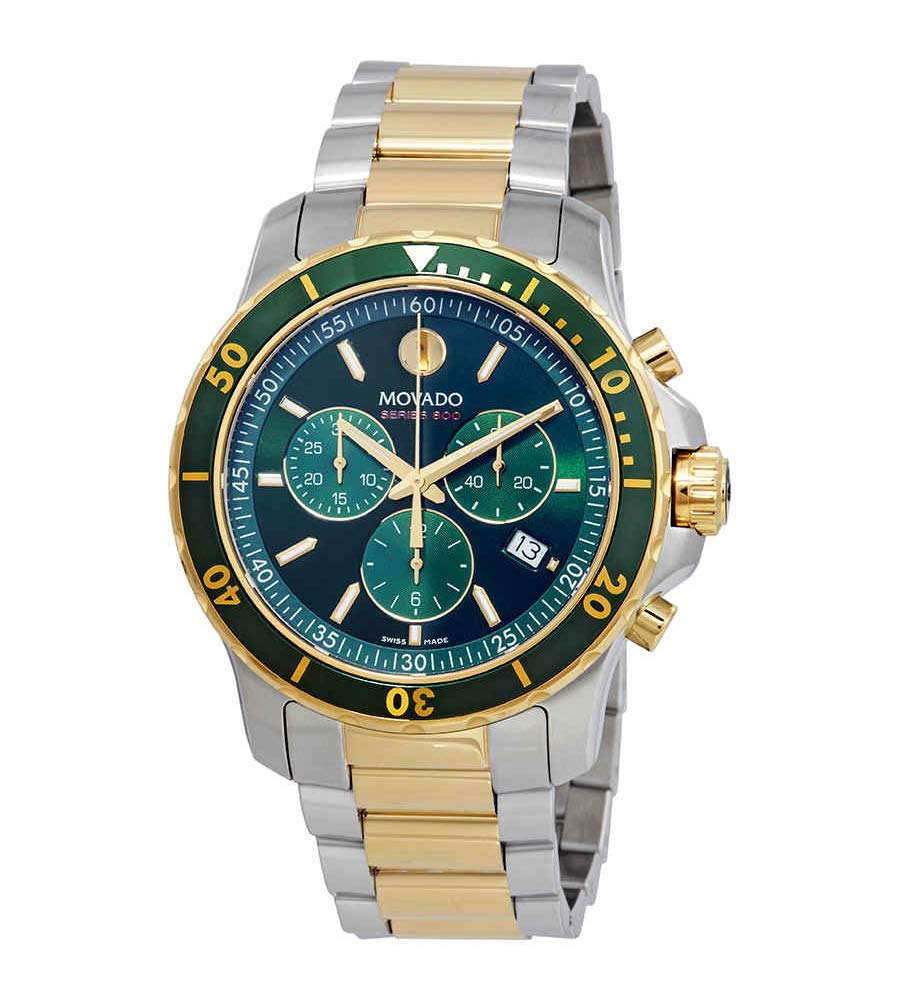 Movado 800 Chronograph Green Dial Two-Tone Men's Watch 2600148