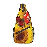 Yellow Sunflowers with Red Butterfly pint Unisex Chest Bags Crossbody Sling Backpack Lightweight Daypack for Travel Hiking