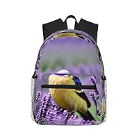 Bird In Purple Lavender Floral Flowers Print Backpack For Women Men, Laptop Bookbag,Lightweight Casual Travel Daypack