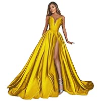 Strapless Satin Prom Dress Long for Women Ruched Ball Gown with Slit Formal Wedding Dress