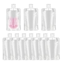 10 Pieces Refillable Empty Squeeze Pouches with Flip Cap Cosmetic Lotion Shampoo Liquid Plastic Spout Bags Travel Leak Proof Beauty Sample Pouch Squeezable Containers, 100ML