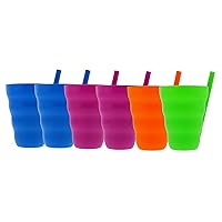 Arrow Home Products Sip A Cup with Built in Straw, 10oz, 6pk - BPA-free Straw Cups for Kids Great for Everyday Use - Made in the USA, Stackable Kids Straw Cups - Purple, Blue, Green, Orange