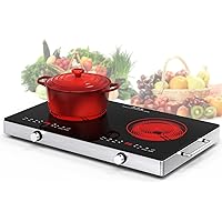 VBGK Electric Cooktop,110V 2400W Electric Stove Top with Knob Control,9 Power Levels, Kids Lock & Timer,LED touch control,Overheat Protection Electric stove,24 Inch desktop 2 burner electric cooktop