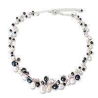 NOVICA Handmade Cultured Pearl Beaded Necklace Unique Silver Plated White Thailand Birthstone [16.25 in L x 0.8 in W Extender 2 in L] ' Monochrome Harmony'