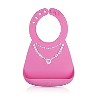 3D Soft Silicone Bib with Scoop, BPA Free, 6+M, Pearl Necklace