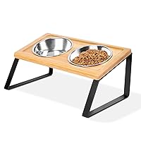 Elevated cat Bowls, Cat Bowls, 15° Tilted Raised Food Feeding Dishes,Customized Height Wall Mounted Elevated Pet Feeder, Bamboo Elevated Pet Feed Bowl Food for Cats and Puppy