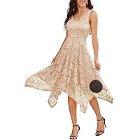 Meetjen Women's Lace Cocktail Party Dress 2024 Handkerchief Hem Bridesmaid Prom Dress Formal Dresses for Wedding Guest