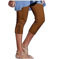 Womens Knee Length Capri Leggings Floral Lace High Waist Leggings Skinny Cropped Workout Yoga Pants Sport Casual Pants 2024