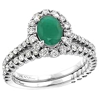 14k White Gold Diamond 1.11 cttw & Color Gem Halo Engagement Ring Set 2 Piece Oval 7x5mm, size 5-10