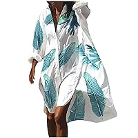 Plus Size Womens Casual Dressy Knee Length Dress for Vacation 2023 Cute Floral Lapel Button Down Long Sleeve Dresses