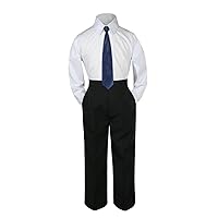3pc Baby Toddler Kid Boy Wedding Formal Suit BLACK Pants Shirt Necktie Set Sm-4T