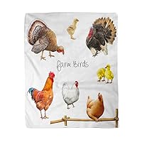 50x60 Inches Flannel Throw Blanket Farm Birds Beautiful Golden Rooster White Chicken Hen Little Home Decorative Warm Cozy Soft Blanket for Couch Sofa Bed