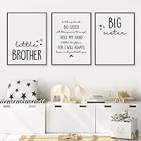 NATVVA 3 Panels Wall Art Decor Little Brother, Big Sister, Hold My Hand Canvas Prints Painting Pictures Gifts Artwork Shared Room Kids Room Decoration with Inner Frame