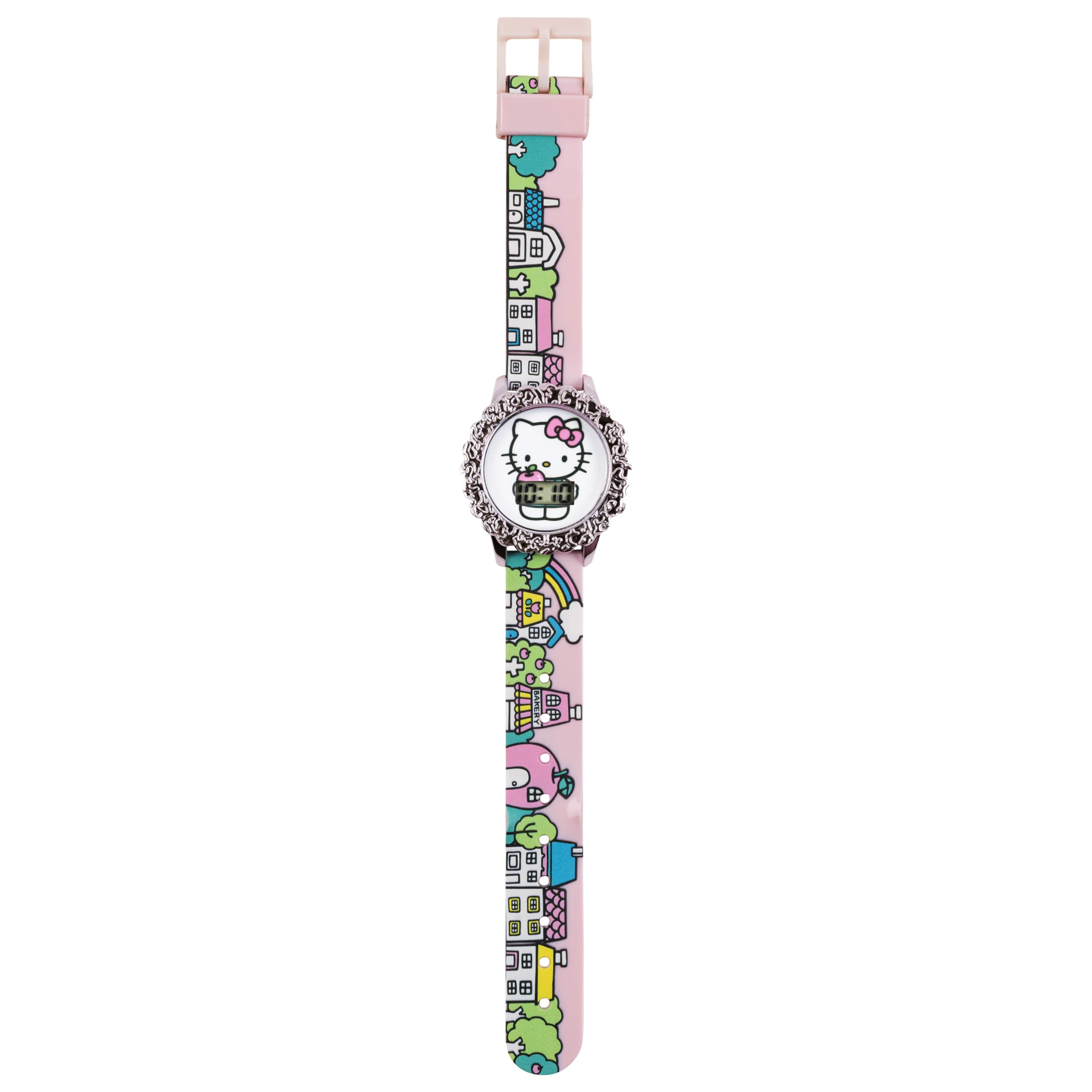Accutime Hello Kitty Digital LCD Quartz Kids Pink Watch for Girls with Hello Kitty and Friends Pink Band Strap (Model: HK4195AZ)