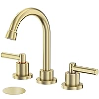 Brushed Gold Bathroom Faucet for Sink 3 Hole, 8-inch Widespread Gold Bathroom Sink Faucet with 360° Swivel Gooseneck, 2 Handle Bathroom Vanity Faucet with Pop Up Drain Water Supply Lines