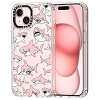 MOSNOVO Compatible with iPhone 15 Case, [Buffertech 6.6 ft Drop Impact] [Anti Peel Off Tech] Clear TPU Bumper Shockproof Phone Case Cover with Cute Pink Sharks Designed for iPhone 15 6.1