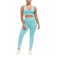 Women Workout Set Active 2 Pieces Outfit Seamless Yoga Leggings with Paded Stretch Sports Bra Top