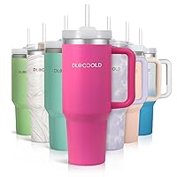 DLOCCOLD 40 oz Stainless Steel Tumbler with Handle, Insulated Tumbler With Lid & Straw, Travel Mug Cup Holder Friendly, Reusable Large Tumbler for for Water, Iced Tea or Coffee (40oz, HOT PINK)