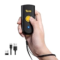Tera Mini 1D Barcode Scanner: Pocket Waterproof Wireless Laser Scanner 3 in 1 Compatible with Bluetooth USB Wired Portable Bar Code Reader for Logistics Work with iOS Windows Android 1100L Yellow