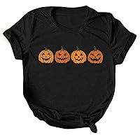 Halloween Tees for Women Loose Printed Tops Fashion O Neck Working Tees Casual Short Sleeve Shirts Fall T Shirt