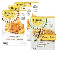 Simple Mills Almond Flour Crackers, Farmhouse Cheddar (Pack of 3) and Almond Flour Baking Mix, Artisan Bread Mix (Pack of 1)