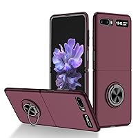 Phone Case Slim Case for Samsung Galaxy Z Flip 2 5G with Built-in 360°Rotate Ring Magnetic Stand Full Body Cover,Rugged Heavy Duty Shockproof Phone Protection Case (Color : Wine red)