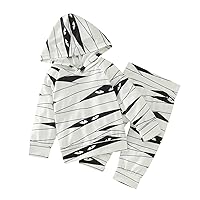9 12 Outfits Newborn Infant Baby Boys Girls Clothes Set Halloween Striped Costumes Hooded T Shirt (White, 18-24 Months)