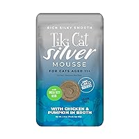 TIki Cat Silver Mousse, With Chicken & Pumpkin In Broth, Silky Smooth Nutrient Rich Formulated for Older Cats Aged 11+, 2.9 oz. Pouch (Pack of 12)