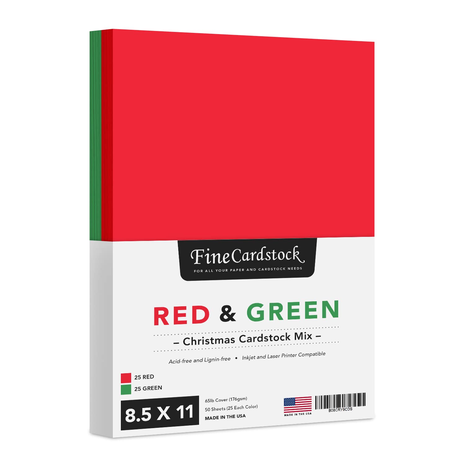  Holiday Christmas Colored Card Stock Paper, Red & Green 8.5 x  11 Cardstock for Greeting Cards, Art & Crafts, Invitations, 65lb Cover,  Printer Compatible