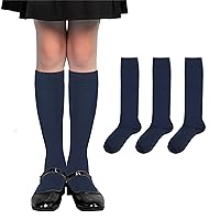 Girls Knee High Socks School Uniform Dress Cotton Long Socks for Kids Boys 3 Pairs Black White Navy Blue 4-16 Years…