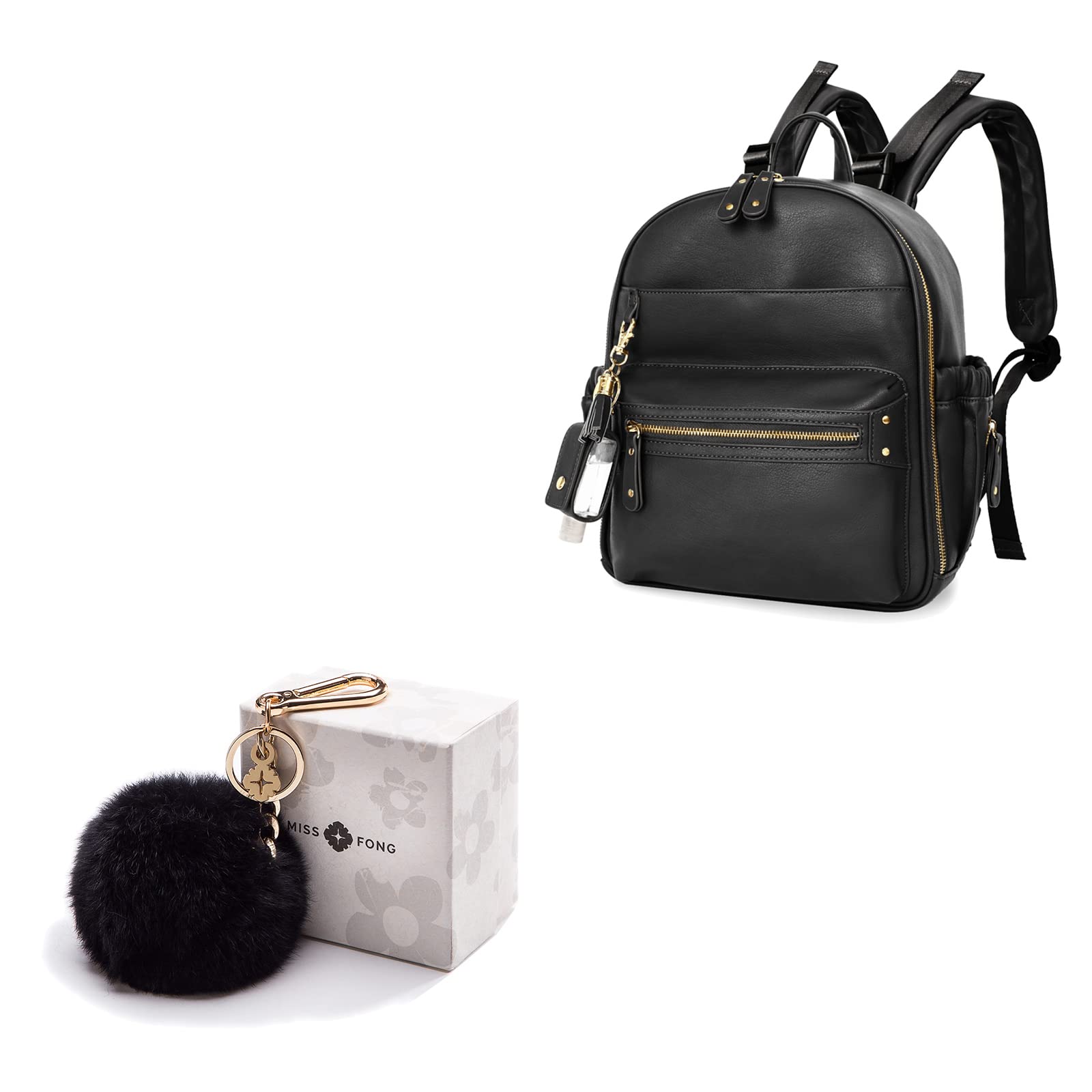 Mini Diaper Bag Backpack Leather Diaper Bag with Pom Pom Keychain