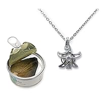 Pearlina Wish Upon a Star Cultured Pearl in Oyster Necklace Set Silver Plated Cage Pendant W/Stainless steel chain 18