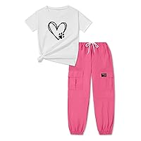ARTMINE Girls' 2 Piece Outfits Casual Drawstring Jogger Pants and Basic Long Sleeve Top Set, 6-14 Years